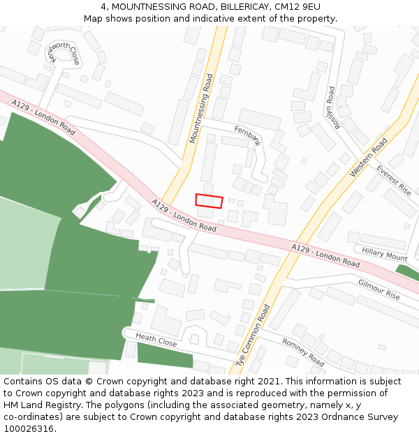 4, MOUNTNESSING ROAD, BILLERICAY, CM12 9EU: Location map and indicative extent of plot