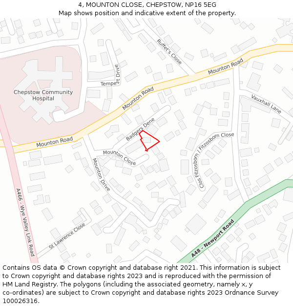 4, MOUNTON CLOSE, CHEPSTOW, NP16 5EG: Location map and indicative extent of plot