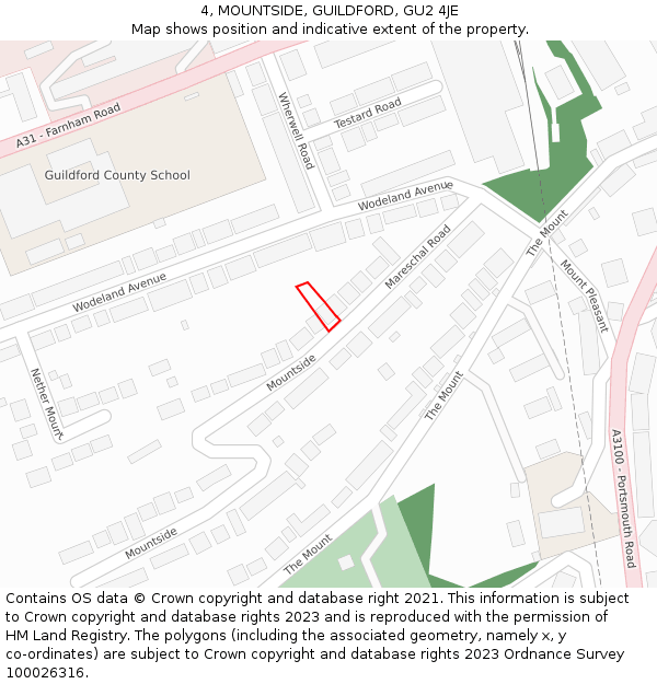 4, MOUNTSIDE, GUILDFORD, GU2 4JE: Location map and indicative extent of plot