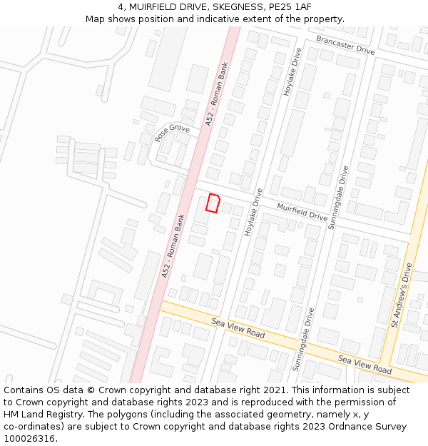 4, MUIRFIELD DRIVE, SKEGNESS, PE25 1AF: Location map and indicative extent of plot