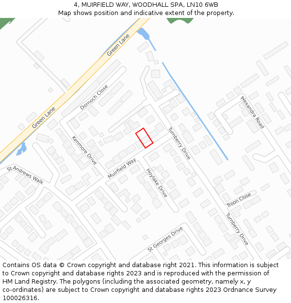 4, MUIRFIELD WAY, WOODHALL SPA, LN10 6WB: Location map and indicative extent of plot