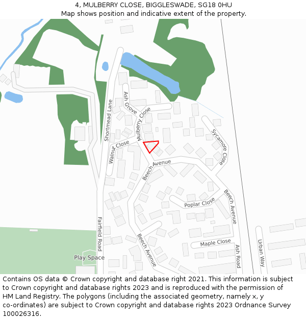 4, MULBERRY CLOSE, BIGGLESWADE, SG18 0HU: Location map and indicative extent of plot