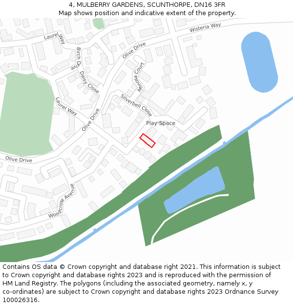 4, MULBERRY GARDENS, SCUNTHORPE, DN16 3FR: Location map and indicative extent of plot