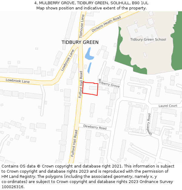 4, MULBERRY GROVE, TIDBURY GREEN, SOLIHULL, B90 1UL: Location map and indicative extent of plot