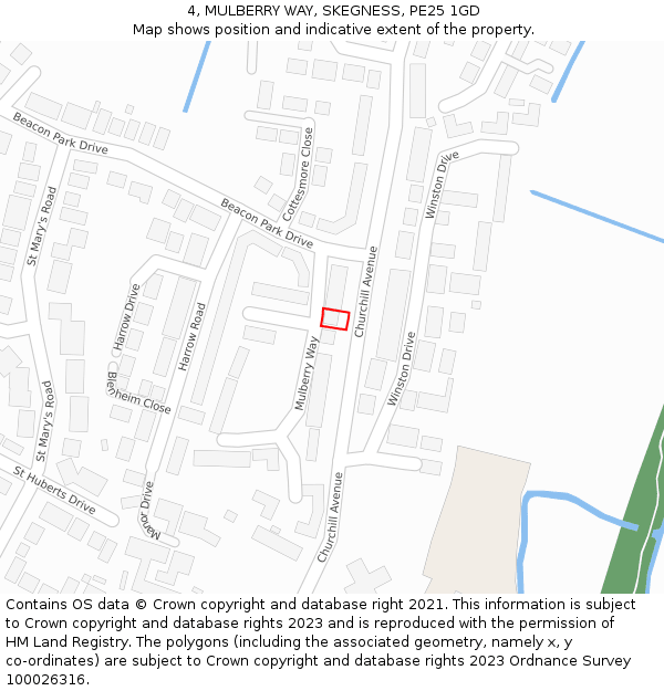 4, MULBERRY WAY, SKEGNESS, PE25 1GD: Location map and indicative extent of plot