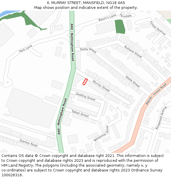 4, MURRAY STREET, MANSFIELD, NG18 4AS: Location map and indicative extent of plot