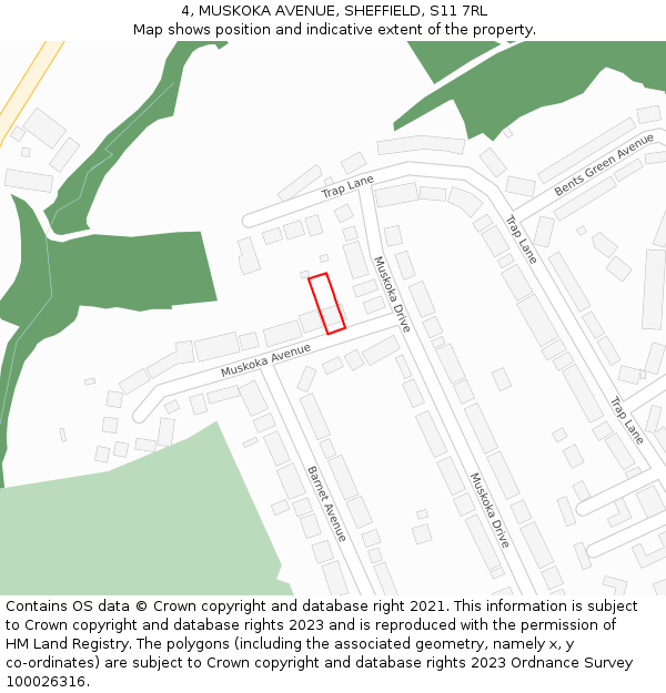4, MUSKOKA AVENUE, SHEFFIELD, S11 7RL: Location map and indicative extent of plot