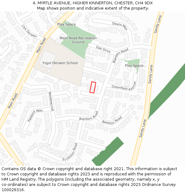 4, MYRTLE AVENUE, HIGHER KINNERTON, CHESTER, CH4 9DX: Location map and indicative extent of plot