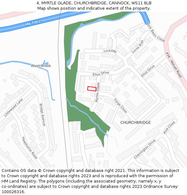 4, MYRTLE GLADE, CHURCHBRIDGE, CANNOCK, WS11 8LB: Location map and indicative extent of plot