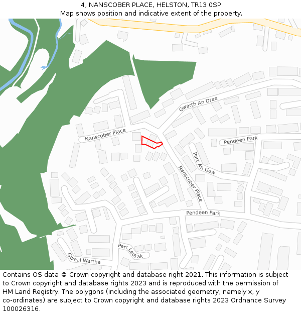 4, NANSCOBER PLACE, HELSTON, TR13 0SP: Location map and indicative extent of plot