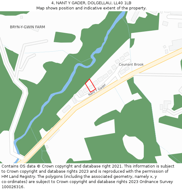 4, NANT Y GADER, DOLGELLAU, LL40 1LB: Location map and indicative extent of plot