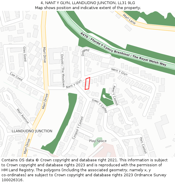 4, NANT Y GLYN, LLANDUDNO JUNCTION, LL31 9LG: Location map and indicative extent of plot