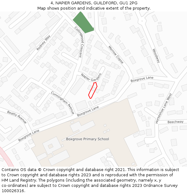 4, NAPIER GARDENS, GUILDFORD, GU1 2PG: Location map and indicative extent of plot