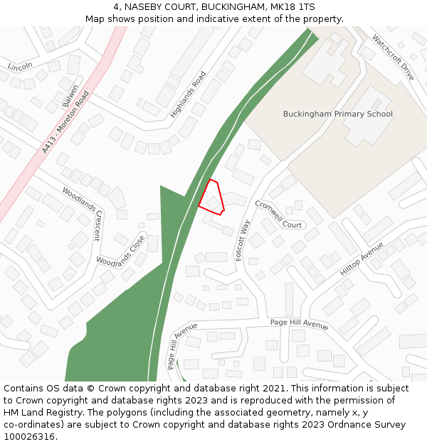 4, NASEBY COURT, BUCKINGHAM, MK18 1TS: Location map and indicative extent of plot