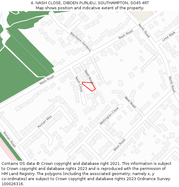 4, NASH CLOSE, DIBDEN PURLIEU, SOUTHAMPTON, SO45 4RT: Location map and indicative extent of plot