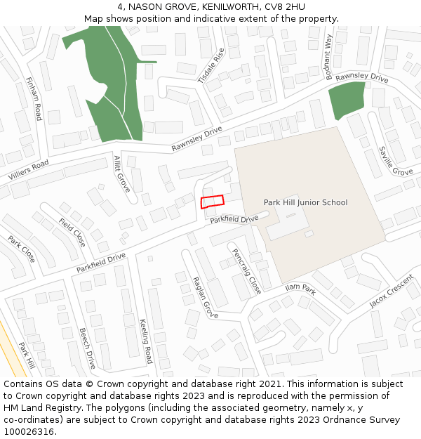 4, NASON GROVE, KENILWORTH, CV8 2HU: Location map and indicative extent of plot