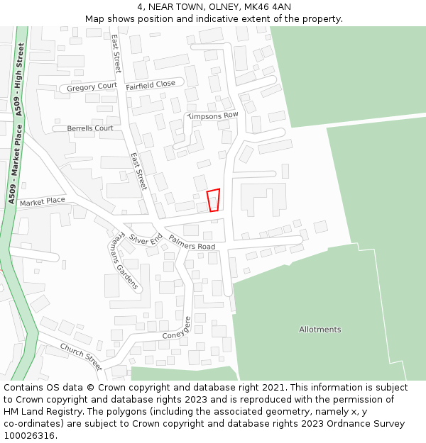 4, NEAR TOWN, OLNEY, MK46 4AN: Location map and indicative extent of plot