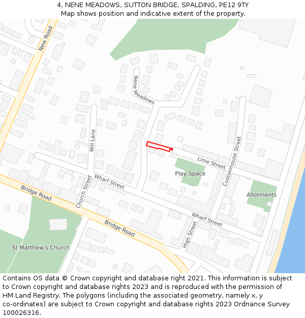 4, NENE MEADOWS, SUTTON BRIDGE, SPALDING, PE12 9TY: Location map and indicative extent of plot