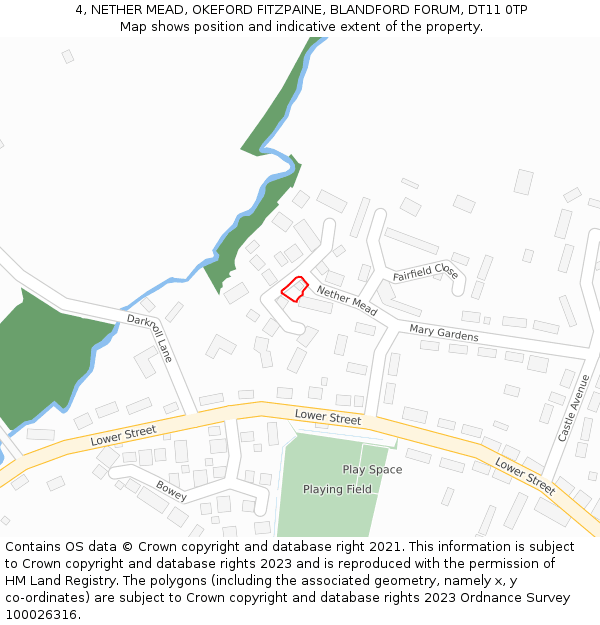 4, NETHER MEAD, OKEFORD FITZPAINE, BLANDFORD FORUM, DT11 0TP: Location map and indicative extent of plot