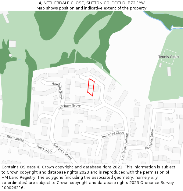4, NETHERDALE CLOSE, SUTTON COLDFIELD, B72 1YW: Location map and indicative extent of plot