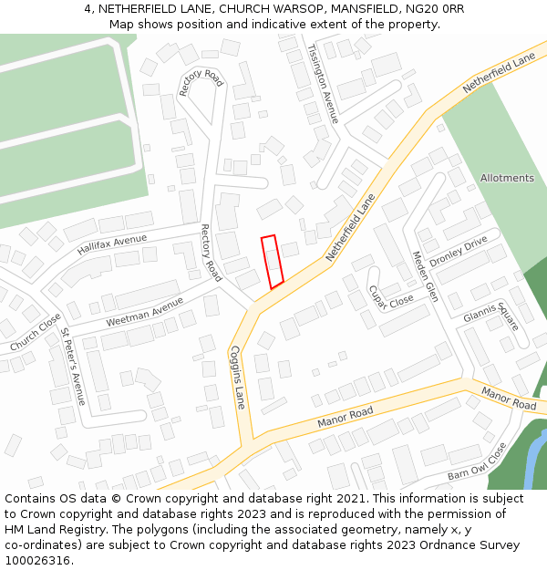 4, NETHERFIELD LANE, CHURCH WARSOP, MANSFIELD, NG20 0RR: Location map and indicative extent of plot