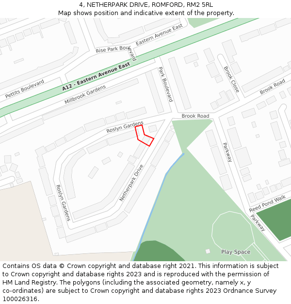 4, NETHERPARK DRIVE, ROMFORD, RM2 5RL: Location map and indicative extent of plot