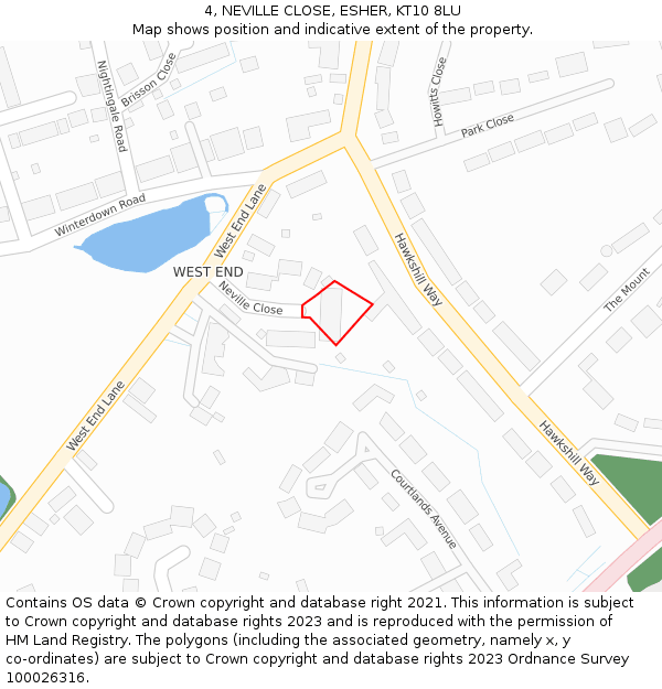 4, NEVILLE CLOSE, ESHER, KT10 8LU: Location map and indicative extent of plot