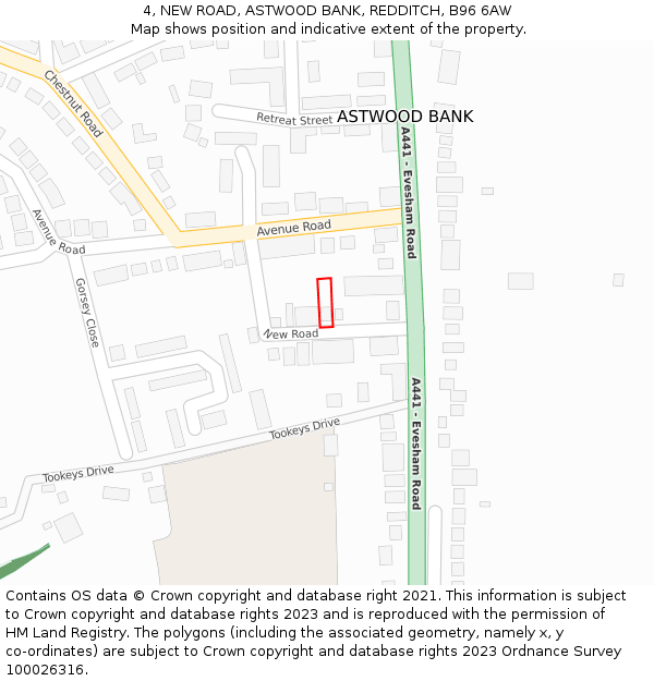 4, NEW ROAD, ASTWOOD BANK, REDDITCH, B96 6AW: Location map and indicative extent of plot