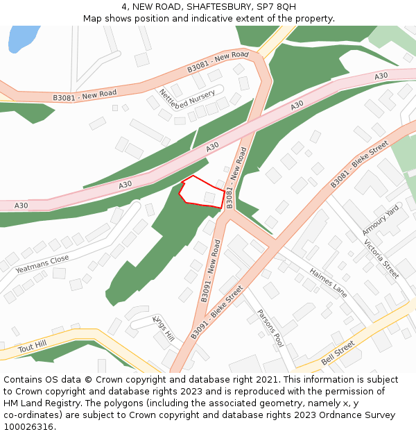 4, NEW ROAD, SHAFTESBURY, SP7 8QH: Location map and indicative extent of plot