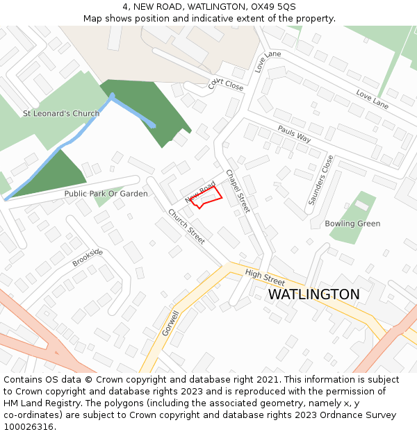 4, NEW ROAD, WATLINGTON, OX49 5QS: Location map and indicative extent of plot