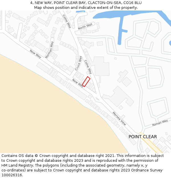 4, NEW WAY, POINT CLEAR BAY, CLACTON-ON-SEA, CO16 8LU: Location map and indicative extent of plot