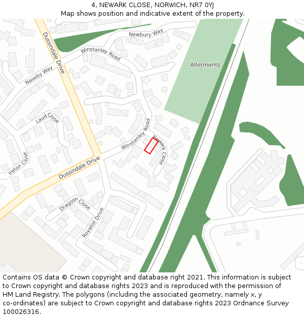 4, NEWARK CLOSE, NORWICH, NR7 0YJ: Location map and indicative extent of plot