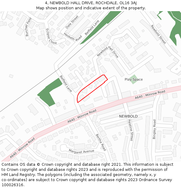 4, NEWBOLD HALL DRIVE, ROCHDALE, OL16 3AJ: Location map and indicative extent of plot