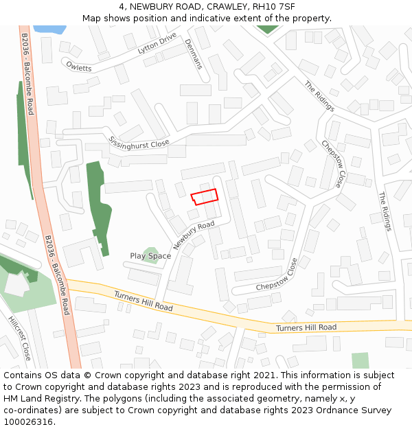 4, NEWBURY ROAD, CRAWLEY, RH10 7SF: Location map and indicative extent of plot