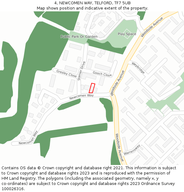 4, NEWCOMEN WAY, TELFORD, TF7 5UB: Location map and indicative extent of plot
