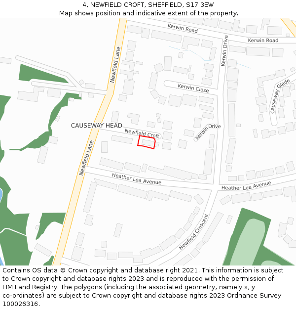 4, NEWFIELD CROFT, SHEFFIELD, S17 3EW: Location map and indicative extent of plot
