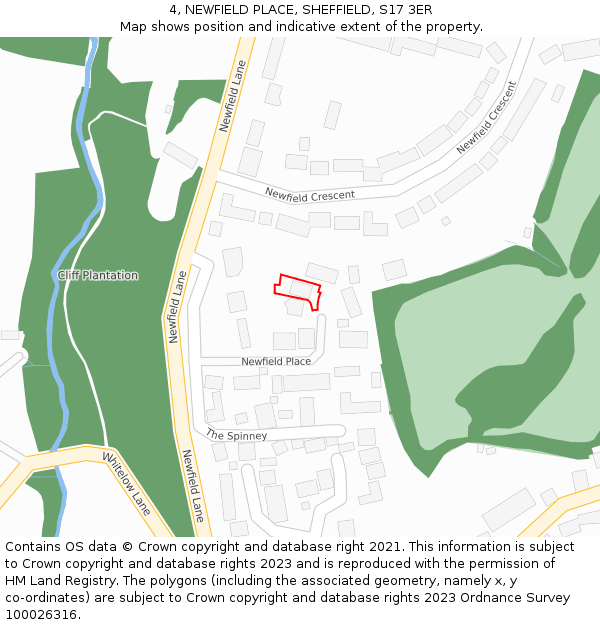 4, NEWFIELD PLACE, SHEFFIELD, S17 3ER: Location map and indicative extent of plot