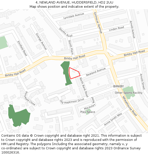 4, NEWLAND AVENUE, HUDDERSFIELD, HD2 2UU: Location map and indicative extent of plot