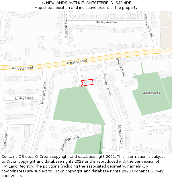 4, NEWLANDS AVENUE, CHESTERFIELD, S40 4DE: Location map and indicative extent of plot