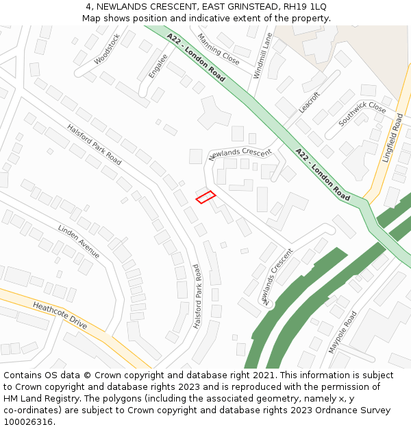 4, NEWLANDS CRESCENT, EAST GRINSTEAD, RH19 1LQ: Location map and indicative extent of plot