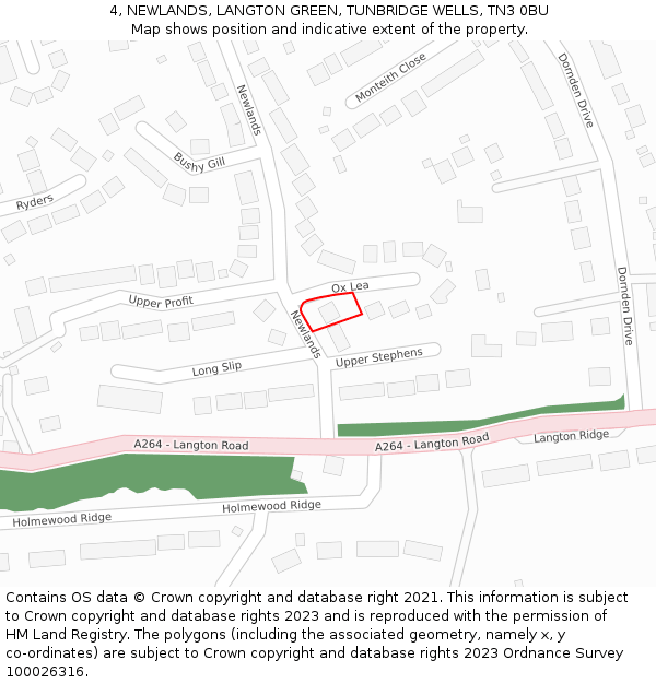 4, NEWLANDS, LANGTON GREEN, TUNBRIDGE WELLS, TN3 0BU: Location map and indicative extent of plot