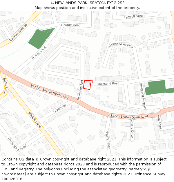 4, NEWLANDS PARK, SEATON, EX12 2SF: Location map and indicative extent of plot