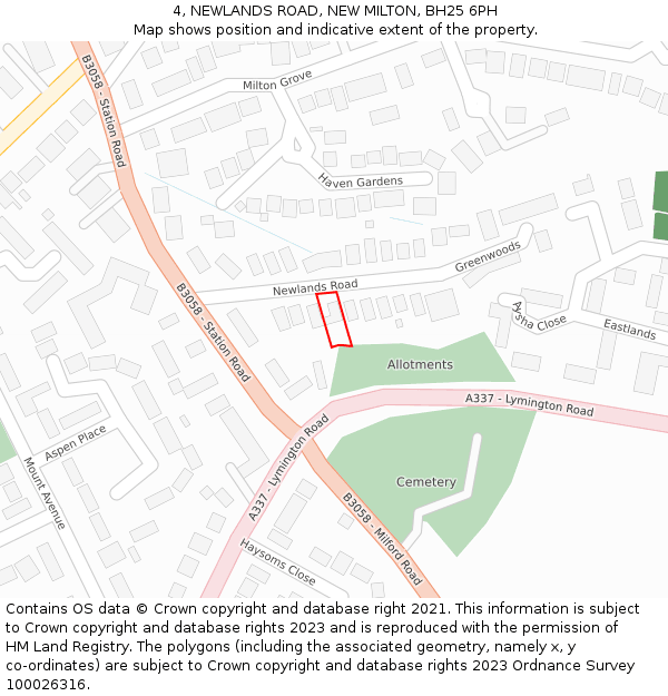 4, NEWLANDS ROAD, NEW MILTON, BH25 6PH: Location map and indicative extent of plot