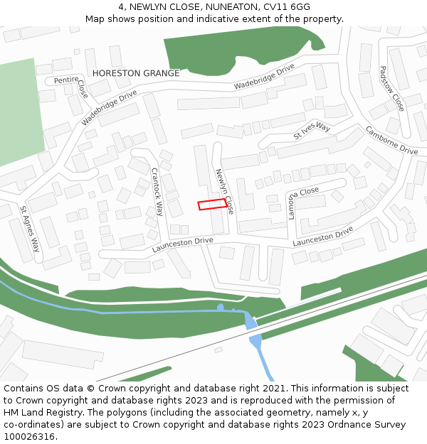 4, NEWLYN CLOSE, NUNEATON, CV11 6GG: Location map and indicative extent of plot