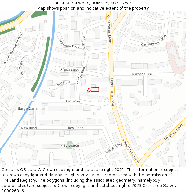 4, NEWLYN WALK, ROMSEY, SO51 7WB: Location map and indicative extent of plot