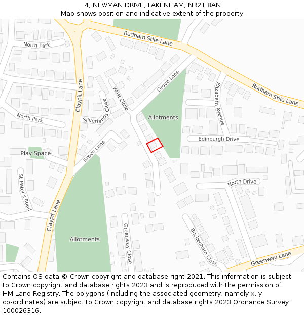 4, NEWMAN DRIVE, FAKENHAM, NR21 8AN: Location map and indicative extent of plot