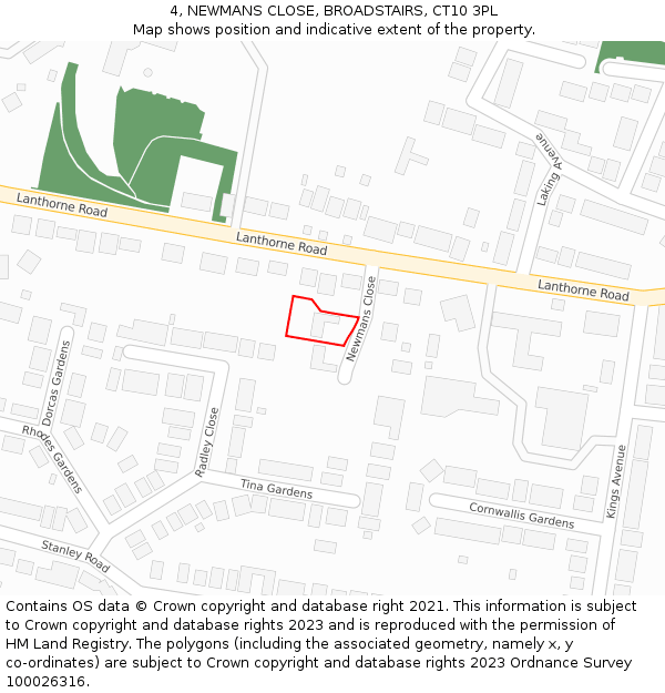 4, NEWMANS CLOSE, BROADSTAIRS, CT10 3PL: Location map and indicative extent of plot