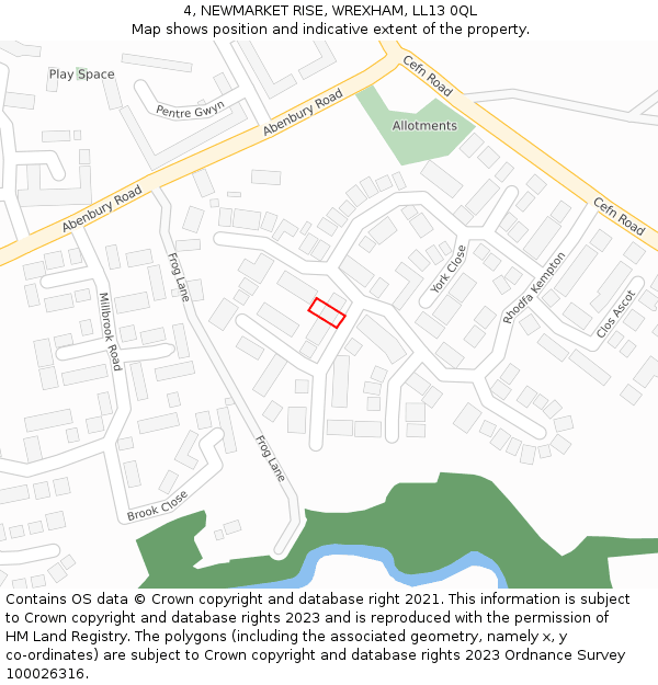 4, NEWMARKET RISE, WREXHAM, LL13 0QL: Location map and indicative extent of plot