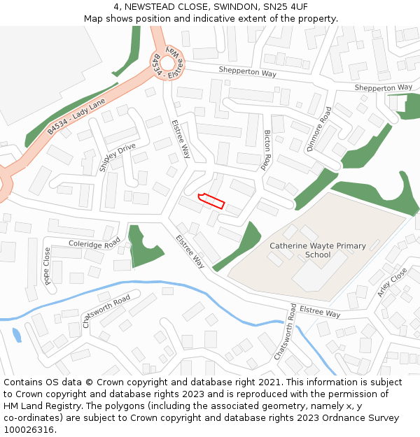 4, NEWSTEAD CLOSE, SWINDON, SN25 4UF: Location map and indicative extent of plot