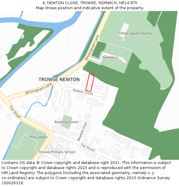 4, NEWTON CLOSE, TROWSE, NORWICH, NR14 8TX: Location map and indicative extent of plot